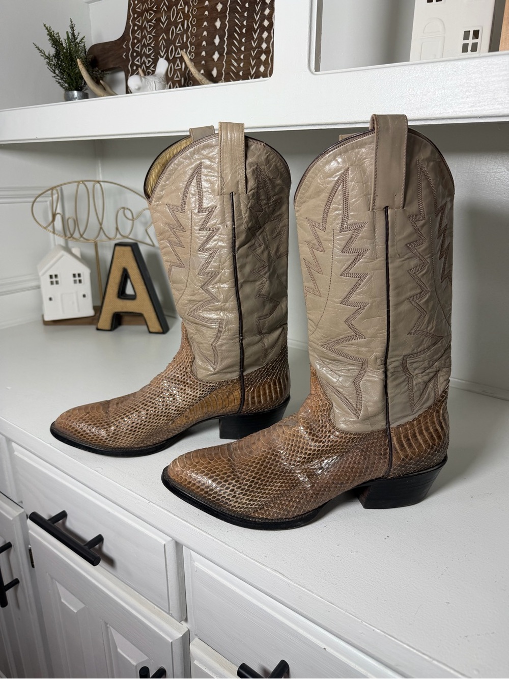 Vintage Lobo Handmade Snakeskin Cowboy Boots Men's 10 Genuine Exotic Leather
